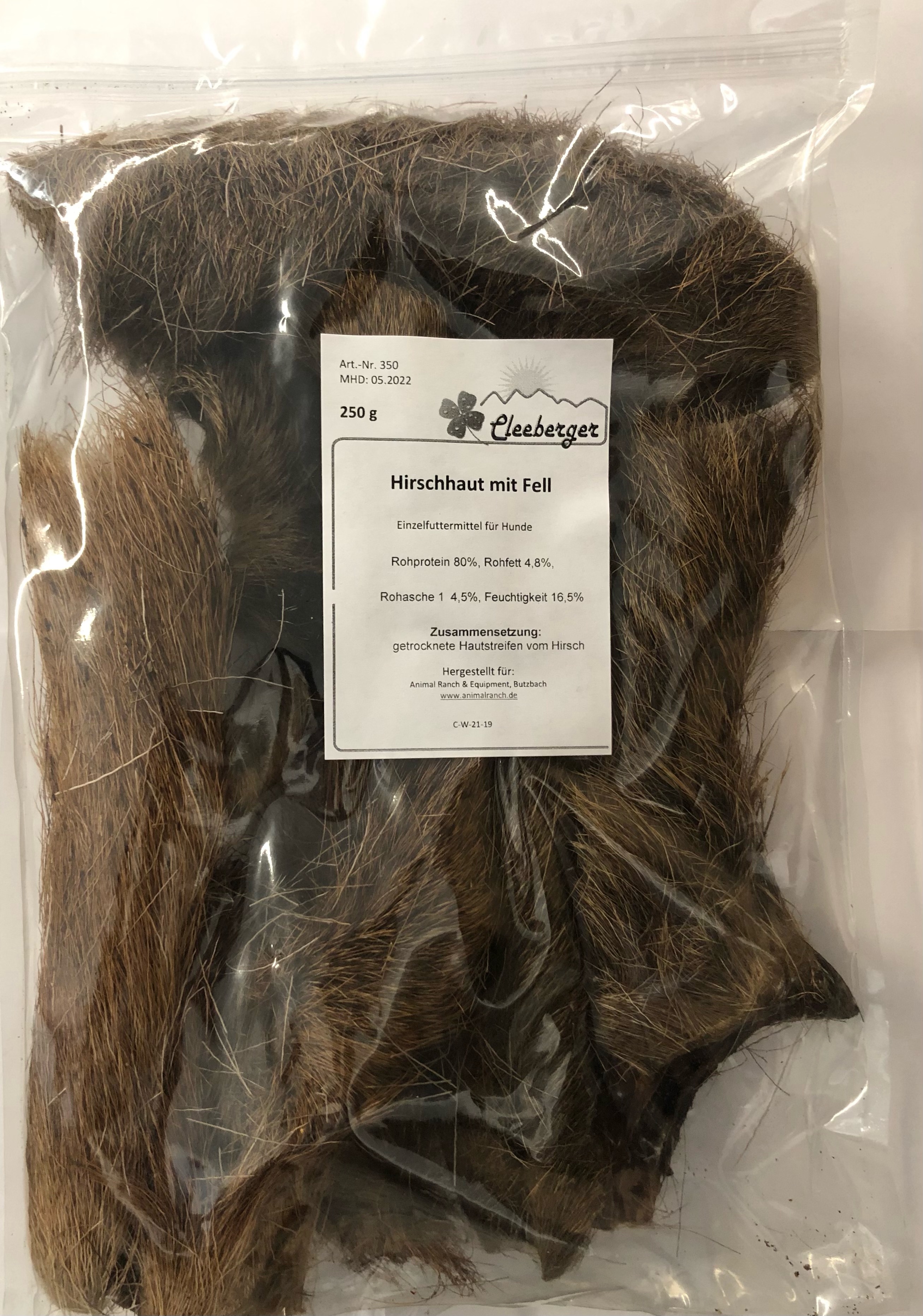 Cleeberger Hirschhaut mit Fell, 250 g