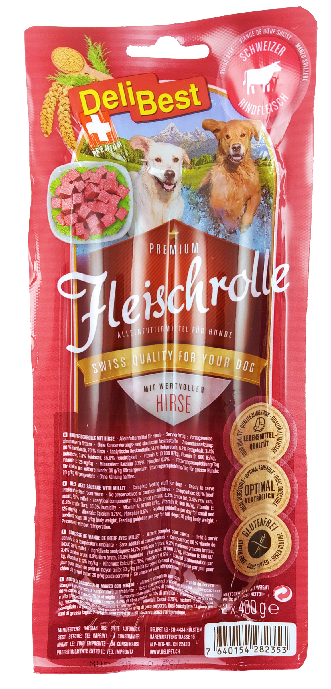 DeliBest, Fleischrolle Schweizer Rind mit Hirse 2x400g